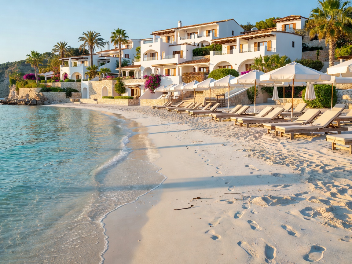 Mediterranean beach beside a resort coastline